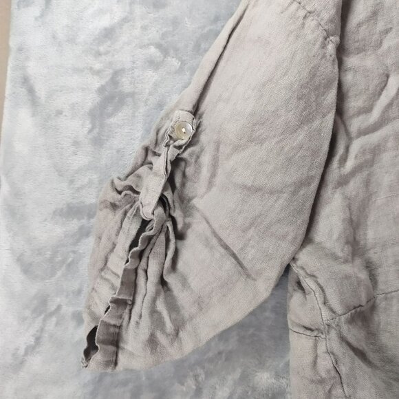 Angela Mara Womens Linen Button Up Summer Top Gray Tie Front Lagenlook Italy - Picture 6 of 10